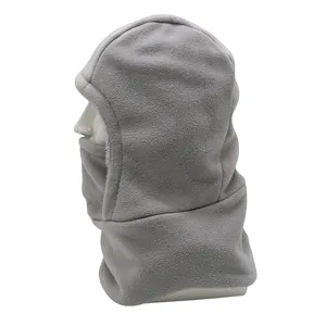 Detail view of the thick grey fleece balaclava with adjustable windproof face mask cover