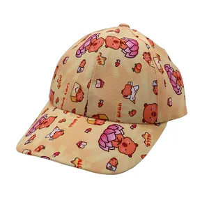 Detailed view of Capybara printed cotton baseball cap for kids with cute cartoon patterns