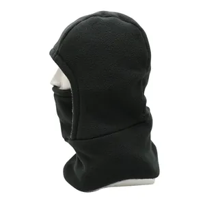 Detail of windproof black balaclava featuring thick fleece fabric and full neck coverage