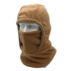 Brown fleece winter balaclava with windproof face mask for warm cycling and outdoor skiing