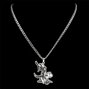 Gothic punk stainless steel necklace featuring a reaper playing electric guitar pendant