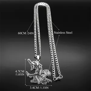 Gothic punk stainless steel skull guitar player pendant necklace for men with 60cm chain