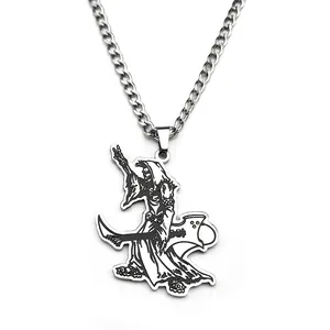 Gothic punk Grim Reaper skull electric guitar pendant necklace with stainless steel Cuban chain