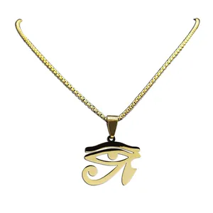 Polished gold Eye of Horus pendant necklace in stainless steel with a box chain