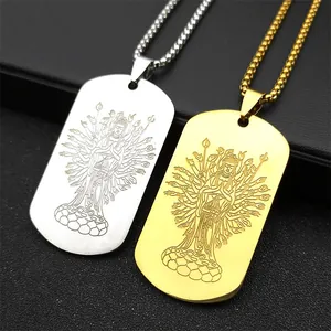 Stainless Steel Thousand Hand Guan Yin Buddha Pendant Necklace Eighteen Karat Gold Plated Religious Jewelry With Box Chain For Men Women