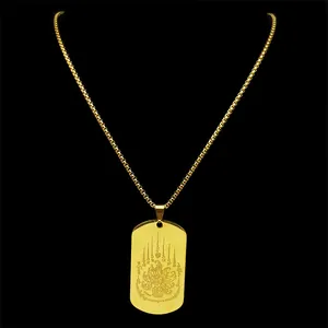 Collier en acier inoxydable plaqué or 18 carats avec pendentif lotus et chaîne épi