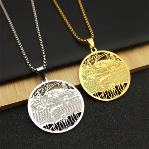Jerusalem old city skyline pendant necklace in gold and silver stainless steel