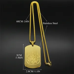 Collier avec pendentif lotus religieux en acier doré et chaîne à billes de 60cm