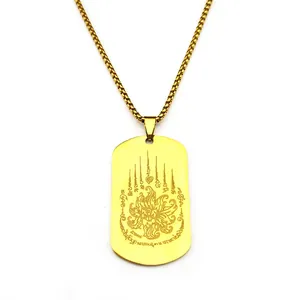 Collier en acier inoxydable plaqué or 18 carats avec pendentif lotus gravé sacré