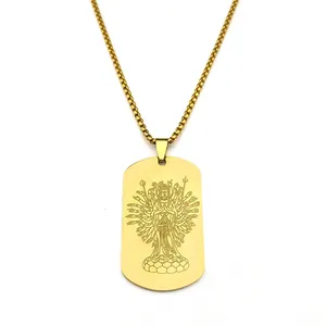 Gold stainless steel Thousand-Hand Guanyin pendant necklace with a classic box chain
