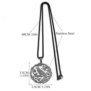 Collier gothique en acier inoxydable noir avec pendentif corbeau évidé style corbeau