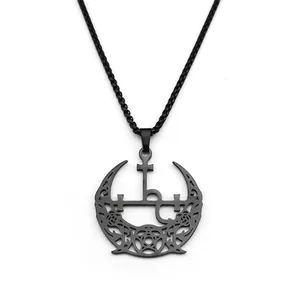 Collier gothique noir avec pendentif croissant de lune, sigil de Lilith et pentagramme unisexe