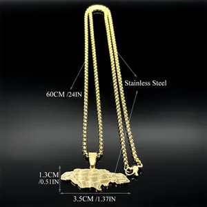 Jamaika-Kartenanhänger-Halskette aus Gold-Edelstahl mit 60cm Kette und Stadtgravuren