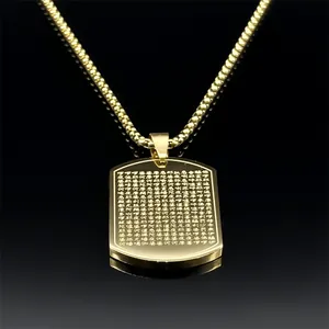 Golden titanium steel Buddhist pendant necklace with engraved Chinese Heart Sutra script