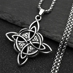 Vintage Edelstahl Wikinger Keltischer Knoten Anhänger Halskette Für Herren Damen Hip Hop Hexenknoten Schmuck Mit Vierkantkette