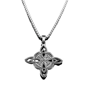 Vintage Wikinger Keltischer Knoten Edelstahl Kreuz Anhänger Kette mit Silberkette
