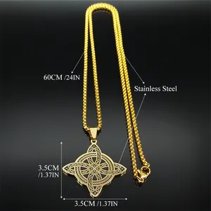 Goldene Wikinger Keltenknoten-Kette aus Edelstahl mit schwarzer Emaille auf 60 cm Kette