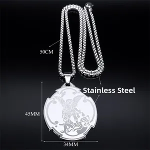 Detail of St. Michael Archangel shield pendant with 50cm stainless steel ball chain