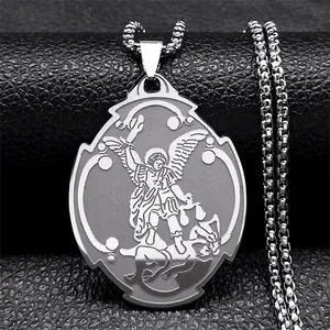 Saint Michael Archangel Protection Pendant Necklace For Men Women Stainless Steel Religious Box Chain Blessing Jewelry Gift
