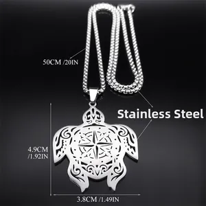 Gepolijste roestvrijstalen zeeschildpad hanger ketting met 50cm ketting op zwart decor