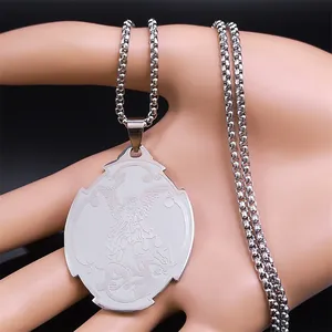 Saint Michael protect us Archangel pendant necklace in polished stainless steel for men