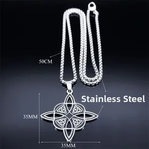 Edelstahl Keltischer Knoten Halskette 35mm Anhänger mit 50cm Perlenkette auf Schwarz