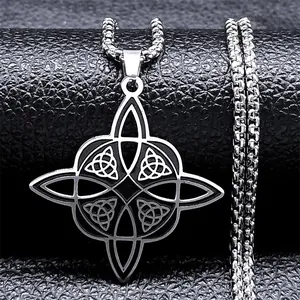 Edelstahl Keltischer Knoten Anhänger Halskette Für Damen Herren Hexenknoten Geometrisch Hohl Boxkette Schmuck Geschenk