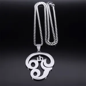 Collier avec pendentif symbole Om tamoul en acier inoxydable argenté et chaîne à billes