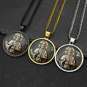 Collier Pendentif Médaille Saint Benoît pour Homme Femme en Acier Inoxydable Médaillon Religieux Chrétien Bijoux Cadeau