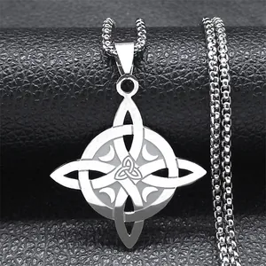 Stainless Steel Celtic Witch's Knot Pendant Necklace Moon Triquetra Geometric Box Chain Gothic Vintage Jewelry Gift For Men Women