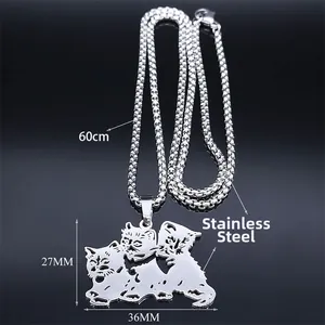Roestvrijstalen ketting met hanger van drie kittens en 60 cm ketting voor dames en heren