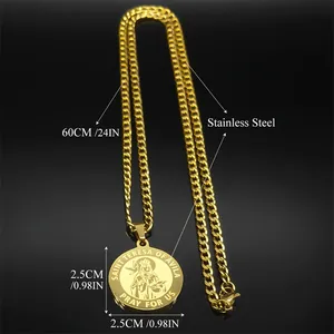 Halskette aus Edelstahl in Gold mit Saint Teresa Anhänger und 60cm Panzerkette
