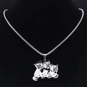 Minimalistische zilveren roestvrijstalen ketting met drie schattige cartoon kittens hanger