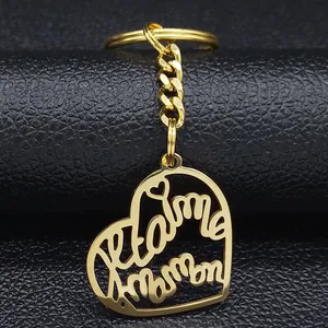Stainless Steel Heart Cutout Keychain With Je T'aime Maman Love Mama Pendant Gold Plated Key Ring Jewelry Gift For Mother