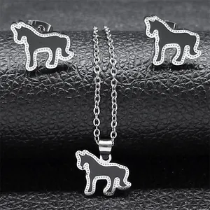 Minimalist Stainless Steel Jewelry Set Unicorn Horse Silhouette Pendant Necklace And Stud Earrings For Unisex Decorative Jewelry Gift