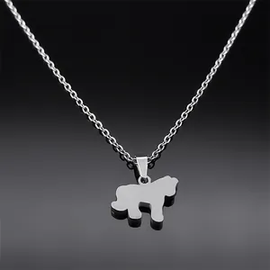 Silver stainless steel dog silhouette pendant necklace with matching stud earrings