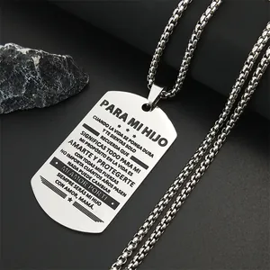 Collier Pendentif Plaque Militaire Acier Inoxydable Espagnol Pour Mon Fils Citation Inspirante Bijoux Personnalisés Cadeau Mère Fils