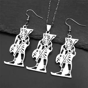 Stainless Steel Ancient Egyptian Pharaoh Pendant Necklace Earrings Jewelry Set Gold Silver Hip Hop Men Women Ankh Jewelry