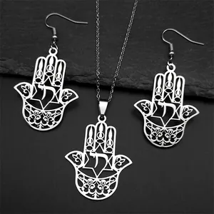 Parure Bijoux en Acier Inoxydable Vintage Main De Fatma Étoile De David Chai Hébreu Collier Boucles d'Oreilles Or Argent Ethnique Unisexe
