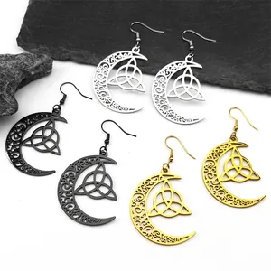 Mondsichelohrringe mit keltischen Knoten in Silber, Gold und schwarzem Edelstahl
