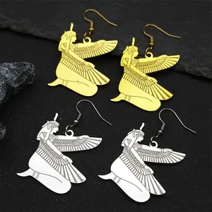 Isis Egyptian goddess wing earrings in gold and silver finish stainless steel