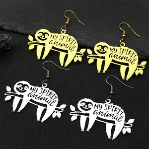 Cute sloth animal drop earrings in gold and silver finish with MY SPIRIT animal engraving