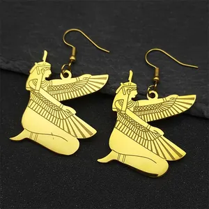 Golden Ancient Egyptian Goddess Isis winged earrings made of stainless steel for women
