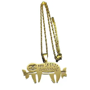 Gold sleeping sloth necklace with My Spirit Animal engraving for women and men