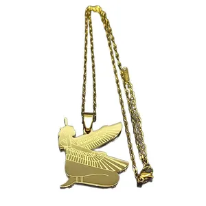 Golden Egyptian Goddess Isis pendant necklace with stainless steel rope chain for women and men