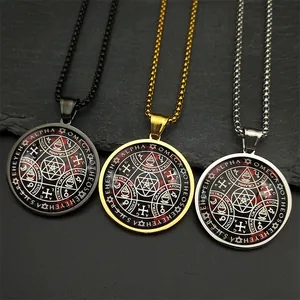 Collier Pendentif Sceau De Salomon En Acier Inoxydable Pour Hommes Femmes Hip Hop Amulette Religieuse Alpha Omega Bijoux En Verre Longue Chaîne