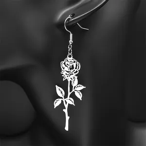 Orecchini a pendente a forma di rosa gotica in acciaio inossidabile stile vintage punk