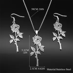 Set di gioielli gotici rosa in acciaio inossidabile con collana e orecchini a lobo