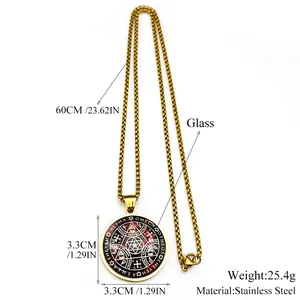 Collier hip-hop de 60cm en acier inoxydable avec pendentif sceau de Salomon et verre