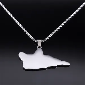 Polished stainless steel necklace featuring a French Bulldog animal silhouette pendant